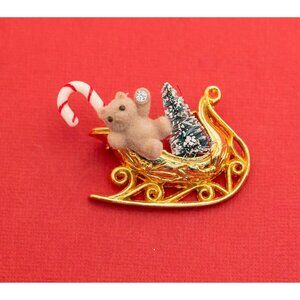 Christmas Theme Gold Tone Brooch/Bear/Cane/Christmas Tree/Sleigh By Avon F13